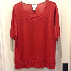 Oscar by Oscar de la Renta Orange/red short sleeved sweater